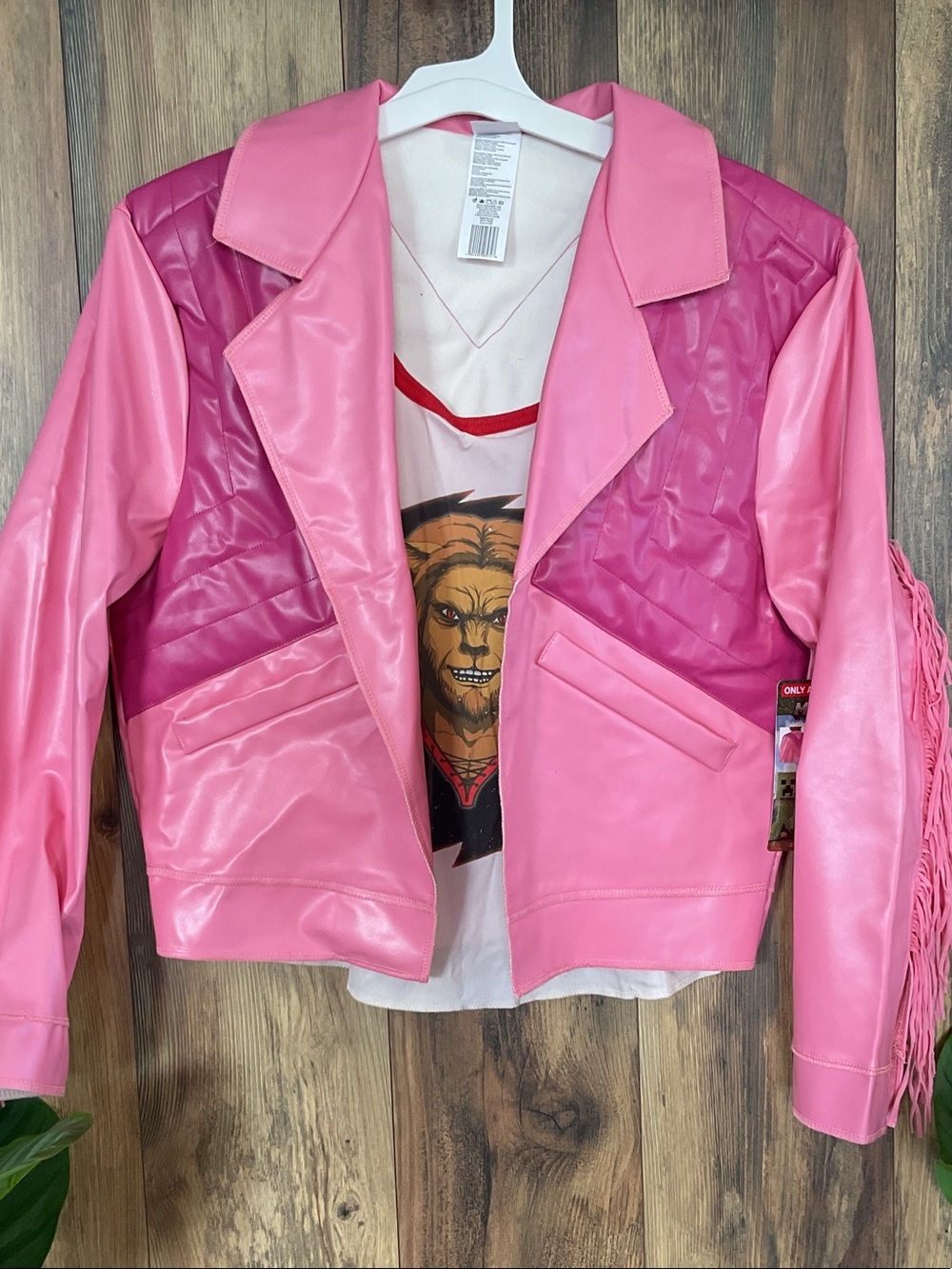 Minecraft Garrett Faux Leather Fringe Jacket with Inner Graphic Tee   NWT